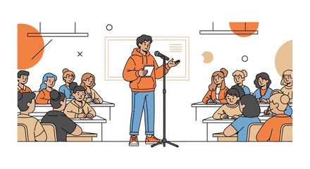 Teacher Giving Speech While Students Are Listening Or Participating In Classroom