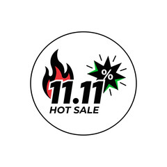 Obraz premium Vector art of 1111 hot sale text with fire and percentage