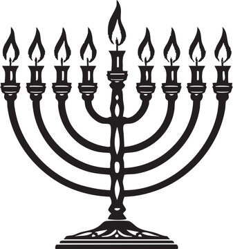 black menorah with lit candles clip art preview