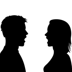 Two People Silhouette Facing Each Other  Minimalist Black and White Conversation Illustration
