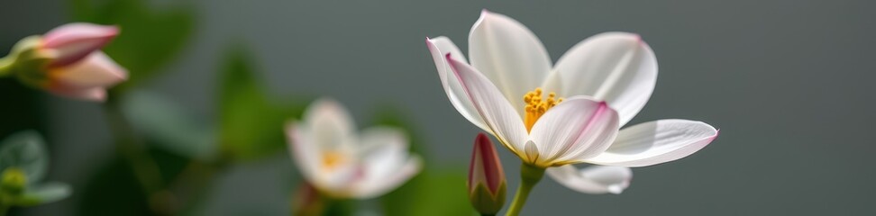 Fototapeta premium Delicate white flower in full bloom, petals unfurling against a soft background, elegance, plant