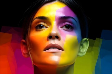 Vibrant abstract portrait with colorful face paint