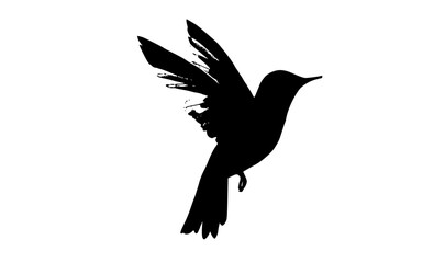 Fototapeta premium a silhouette of a hummingbird in flight, with its wings spread widebird, black, flight, fly, hummingbird, profile, sky, spread, white, wing 