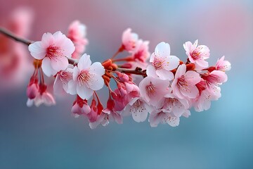 Delicate cherry blossoms in full bloom against a soft backdrop