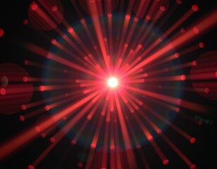 Fototapeta premium Abstract red lens flare, vibrant light burst on black background, glowing energy, bokeh effect, overlay, black, lens flare