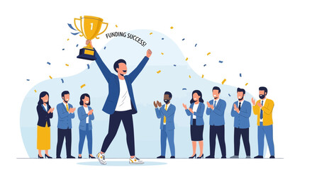Team Celebrates Achievement: Illustrative Depiction of Success in Corporate Funding Initiatives