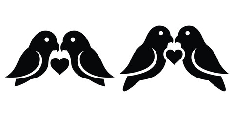 lovebird silhouette pets vector icon set