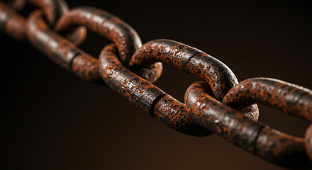Fototapeta premium Close-Up of Rusty Chain Links: Industrial Grunge Texture, Weathered Metal Connection, Antique Iron Corrosion, Macro Photography, Detailed Surface Degradation