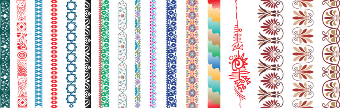 Vector art of collection of decorative borders and ornamental patterns in various styles - Powered by Adobe