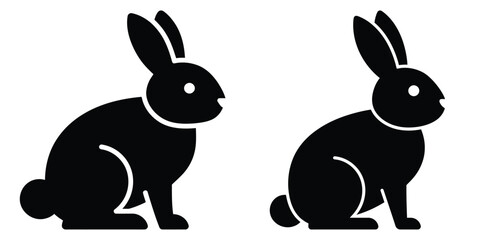 rabbit sitting silhouette pets vector icon set
