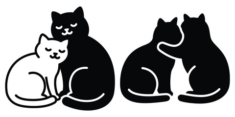 Obraz premium cat cuddling silhouette pets vector icon set