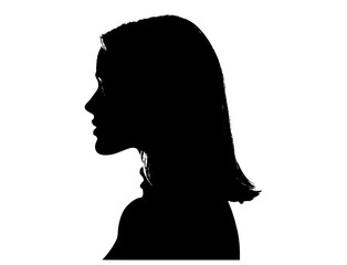 a silhouette of a woman with a profile viewblack, girl, hair, photo, profile, stare, white, woman 