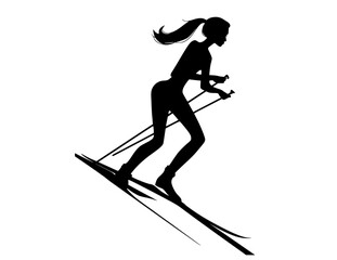 a silhouette of a woman cross country skiingblack, girl, profile, ski, skier, woman 