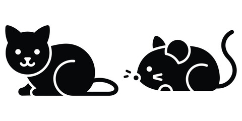 cat toy mouse silhouette pets vector icon set