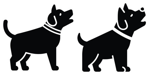 dog barking silhouette pets vector icon set