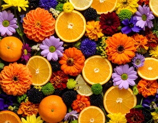 Vibrant floral and citrus arrangement