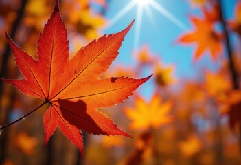 Fototapeta premium Vibrant Autumn Leaves Under Clear Azure Sky Kaleidoscope of Colors Seasonal Transformation