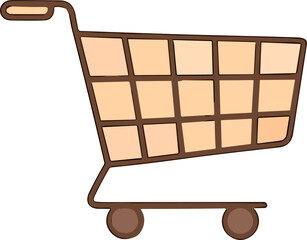 A cute cartoon illustration of a shopping cart in warm beige and brown tones, designed in a simple flat vector style with clean outlines and a friendly, minimalist look. © Svutlana