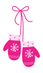 Pink mittens with a snowflake. Flat style.