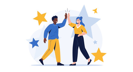 Teamwork and Success: High Five Among Colleagues Celebrating a Victory Together