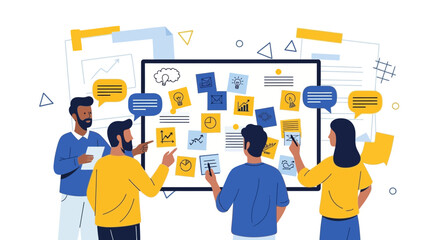 Teamwork Brainstorming Session: Group of People Planning Innovative Strategies Together