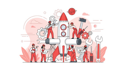 Teamwork Builds Spacecraft: Engineers Collaborate On The Rocket's Installation Procedure