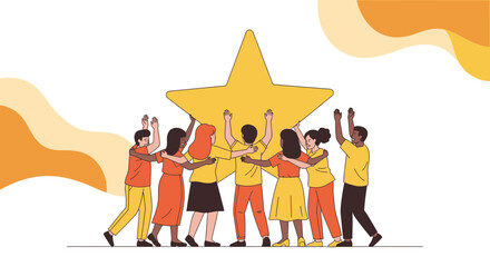 Teamwork Celebrates Achievement: Collective Effort Uplifting a Bright Golden Star