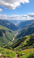 Obraz premium Breathtaking panoramic view of the Dart Valley, showcasing rolling hills, lush greenery, and a meandering river, Dart Valley, stunning