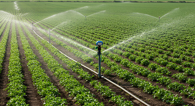 Smart irrigation system watering crops with precision, technology in modern agriculture