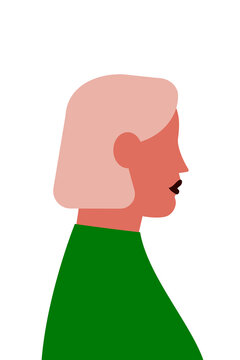 White woman with short blonde hair in profile wearing green top. Businesswoman, professional. Colorful, flat vector illustration on transparent background. Character design, vertical layout	
