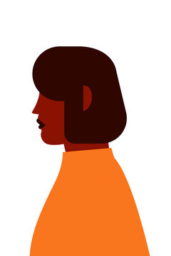 Portrait of a dark-skinned Black woman with bob hairstyle in side profile wearing a yellow top. Flat vector design celebrating diversity, inclusion, and female representation. High-res PNG