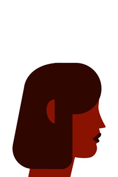Portrait of a dark-skinned Black woman with bob hairstyle in side profile. Flat vector design celebrating diversity, inclusion, and female representation. High resolution PNG. Character design