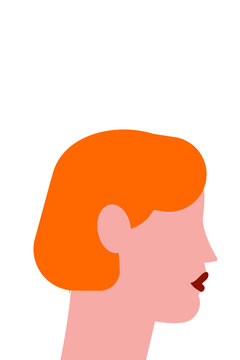 White woman with short red hair, bob in side view. Businesswoman, professional. Colorful, flat vector illustration on transparent background. Character design, vertical layout. High resolution PNG
