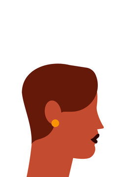 Portrait of a brown Latina woman with short hair in side profile. Colorful flat design celebrating diversity, inclusion, women, representation on transparent background. Vector illustration, PNG