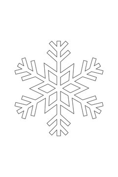 Snowflake outline with geometric six-pointed star star pattern. Simple ice crystal pattern with symmetrical branches for winter decorations, coloring pages, and holiday designs. High-res PNG