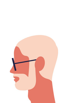 Side-profile vector portrait of a man with blonde, white hair, mustache, beard and glasses. High resolution PNG isolated on white background. Perfect for avatars, character design and web projects. 