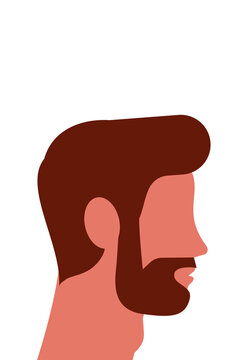 Side-profile vector portrait of a white man with brown hair, mustache, and beard. Flat design, isolated on white, perfect for avatars, character design, editorial, and web projects. High-res PNG