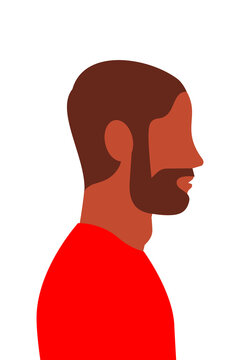 Side-profile vector portrait of a dark-skinned Latino man with short hair, mustache and beard. Flat design, isolated on white, ideal for avatars, character design, editorial, and web projects. PNG