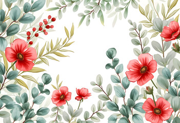 Floral arrangement featuring red flowers and green leaves ideal for invitations or decor