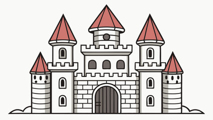 Fototapeta premium Cartoon castle illustration fairytale fortress with towers and gate isolated graphic for childrens books and fantasy themes