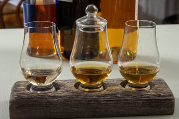 Scotch single malt and blended whisky tasting on distillery in Scotland close up