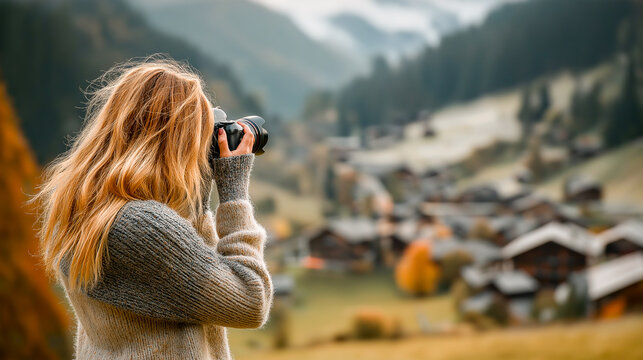 girl with camera woman taking photo

