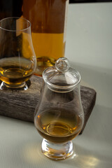 Scotch single malt and blended whisky tasting on distillery in Scotland close up