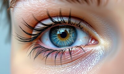 Fototapeta premium Close-up of a vibrant female eye, isolated on a pure white background, showcasing intricate details and natural beauty, female eye, white background, anatomy