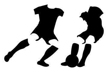 Abstract illustration of a pair of soccer uniforms competing for a ball in a modern minimalist graphic design