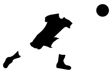 Minimalist design of soccer equipment advancing toward a ball in midair