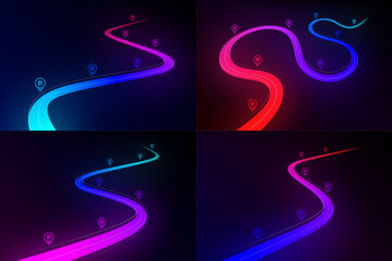 Abstract winding road infographic concept on a black background. Timeline template.