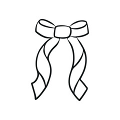 Black and white outline of decorative bow. Simple line drawing of a ribbon bow with long tails, ideal for design, gift wrap, or decorative illustrations