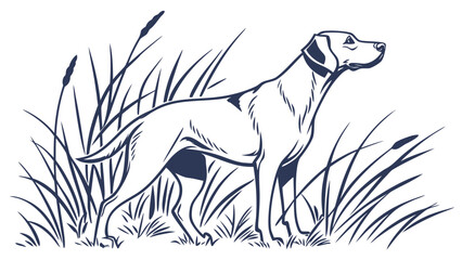 Blue Line Vector Illustration in Nature of dog standing