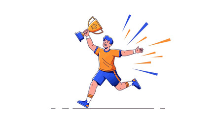 Victorious Athlete Holding Trophy Celebrating Success, Achieving Goals, Competition Winner